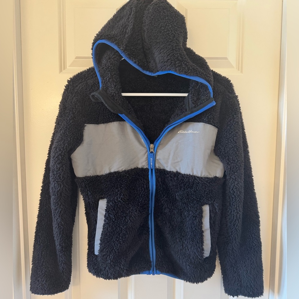 Eddie Bauer Kids Black and Gray Fleece Jacket with Hood